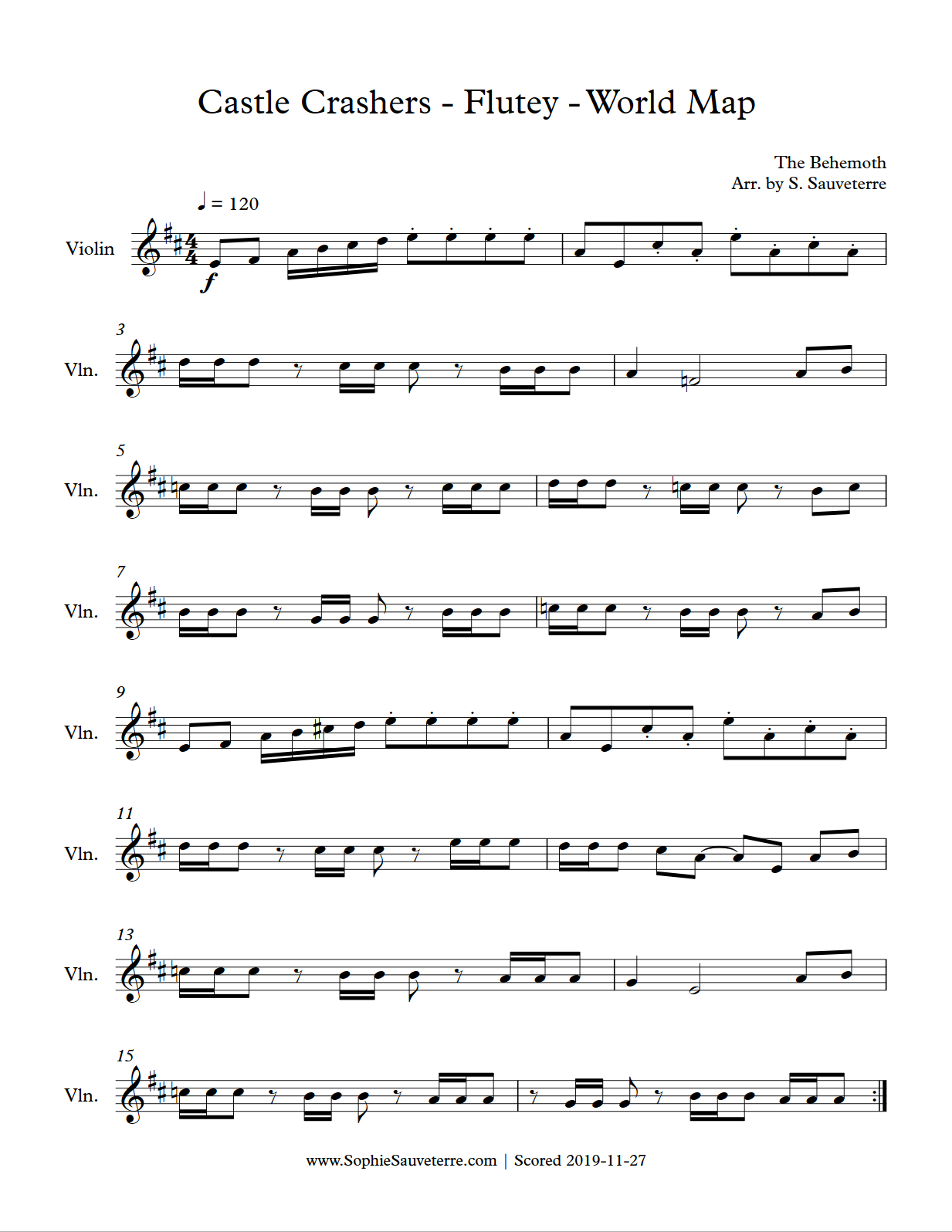 Castle Crashers – Flutey – World Map – Simple Violin Arrangement Sheet ...